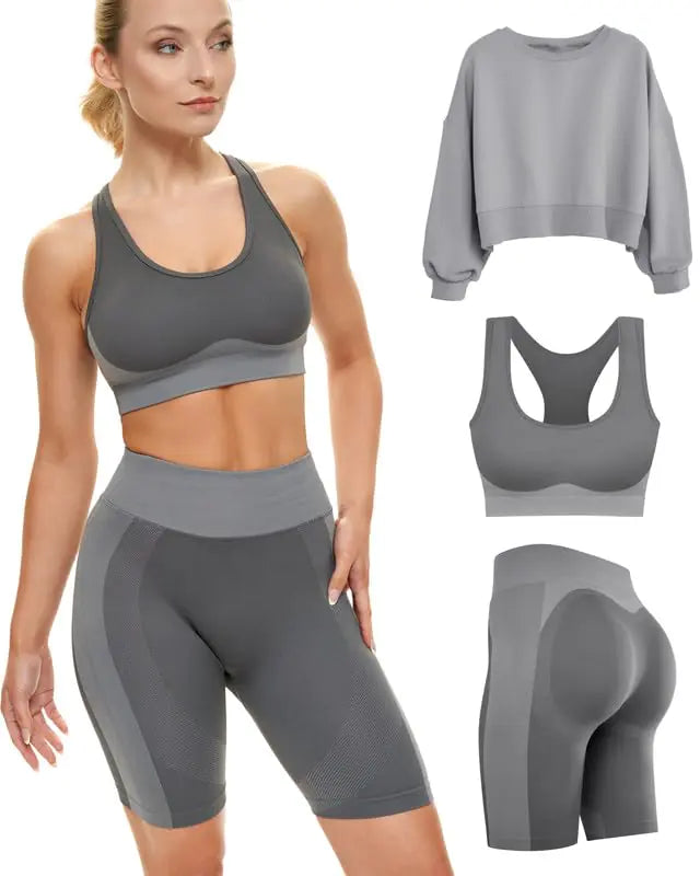 Gym Sets Women 2 Piece or 3 Matching Workout Set Women Shorts Bra Yoga Workout Outfit Fitness Exercise Clothes Running Set